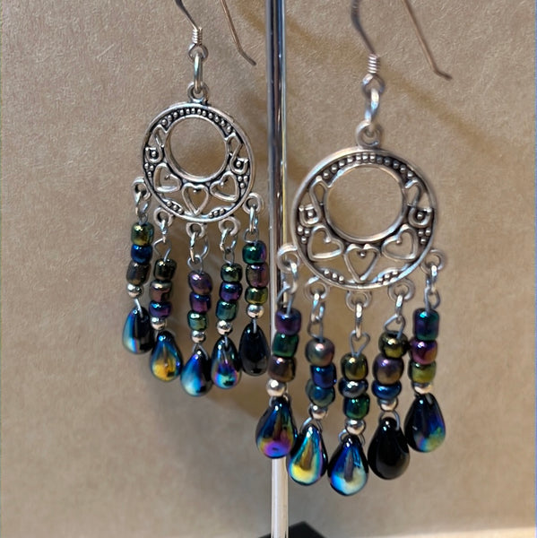 Sterling Earrings with Iridescent Beads
