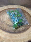 Blue & Green Plastic Beaded Necklace & Clip Earring Set