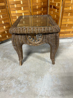 Wicker Side Table with Glass