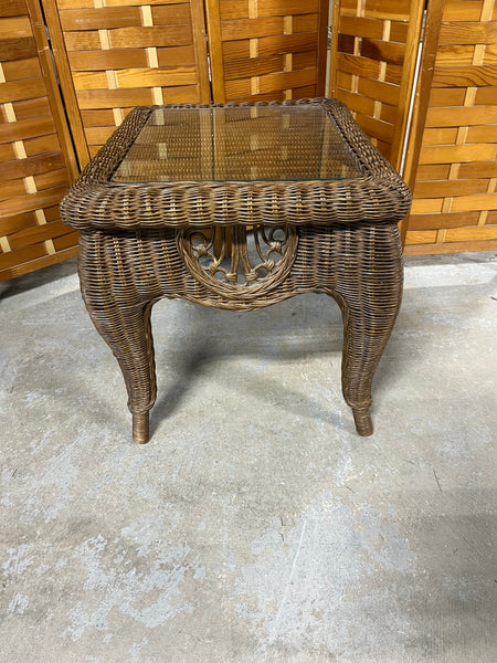 Wicker Side Table with Glass