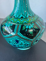 (B) Vintage Hand Painted Bohemian Black Accented Safi Bottle Vase
