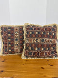 Southwestern Aztec Tapestry Throw Pillows With Fringe - Pair (A)