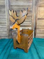 C-Vintage Wooden Reindeer Box Basket Planter