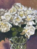 Original White Roses in Crystal Vase Painting by Wanda Cheate; Signed