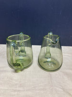 Blown Green Glass Sugar Dish and Creamer Set