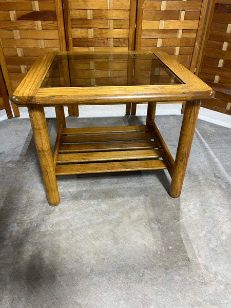 Oak Tone and Glass End Table
