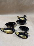 Lot Of 3 Black And Gold Lacquer Duck Trinket Boxes