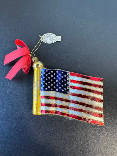 Waterford 2001-2002 Holiday Heirloom Glass American Flag Ornament (2 AVAILABLE—PRICED INDIVIDUALLY AT $28 EACH)