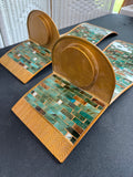 Pair of Pier 1 Gilded Green Glass Mosaic Metal Wall Sconces