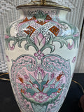 Pair of Chinese Pink Floral 3-Way Ginger Jar Lamps (WORKS)