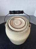 Primitive Antique Lidded Stoneware Crock with Handle