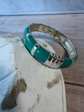 Turquoise Enamel & Silver Tone Hinged Cuff Bracelet