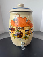 J. Thomas Signed & Hand Painted Vintage Pottery Crock Beverage Dispenser