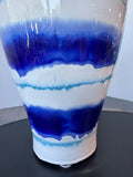 Blue & White Drip Glazed Large Striped Pottery Vase (B)