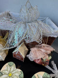 Pier 1 Imports Lined Basket of Assorted Neutral Christmas Ornaments