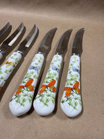 Set Of 6 Porcelain Handle Butterfly Prill Steak Knives