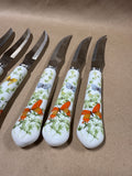 Set Of 6 Porcelain Handle Butterfly Prill Steak Knives