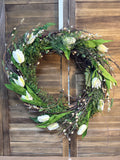 White Tulip Greenery Wreath