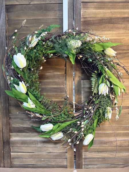 White Tulip Greenery Wreath