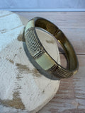 Cream Enamel & Textured Gold Tone Hinged Cuff Bracelet