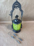 Gothic Style Antique Victorian Uranium Glass Pickle Castor With Ornate Silverplate GLOWS