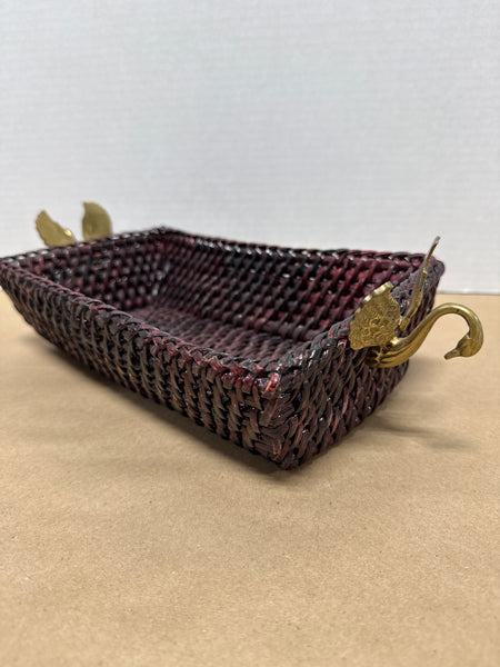 Rectangle Wicker Basket With Brass Swans