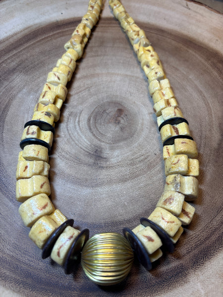 Beaded Necklace with Gold & Black Accents
