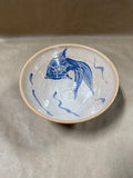 Pottery Bowl With Blue Fish Design Inside