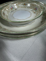 32-Noritake Japan N830 Green Rimmed Floral China Set
