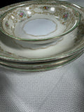 32-Noritake Japan N830 Green Rimmed Floral China Set