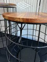 Pair of Allen + Roth Wood Topped Iron Basket Side Tables or Plant Stands