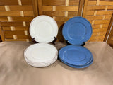 Cream and Blue Plastic Plates, 12 pc