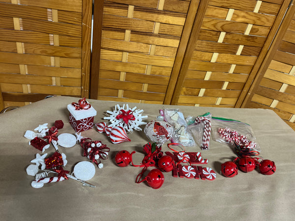 Christmas Ornament Lot, Red and White Tones
