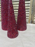Trio Of Red Beaded Cone Christmas Trees By Crate & Barrel