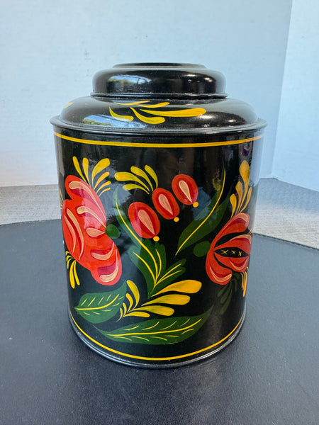 (A) Tole Painted Vintage Round Metal Canister