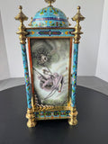 Chinese Cloisonné & Brass Ornate Vintage Clock with Key AS IS (READ DESCRIPTION CAREFULLY)