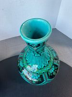 (B) Vintage Hand Painted Bohemian Black Accented Safi Bottle Vase