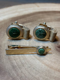 Gold/Green Cuff Link & Tie Pin Set