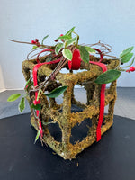 Moss Wrapped Holly Berry Present Decor