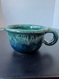 Large Green & Blue Drip Glazed Pottery Coffee or Soup Mug