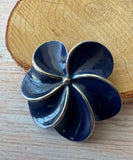 Blue Enamel Pinwheel Floral Silver Tone Brooch