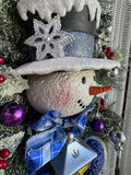 Frosted Faux Fir Snowman Swag