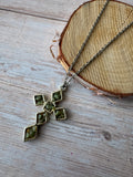 Cross Pendent Necklace with Inset Green Stones