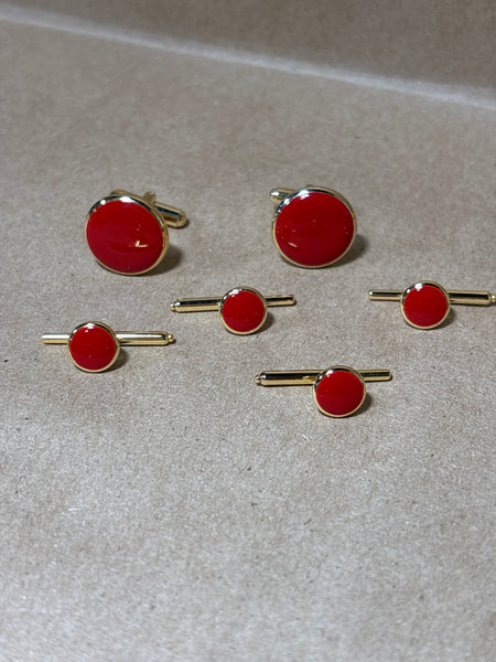 Red/Gold Cuff Link & Button Set