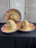 Trio of Blue Rimmed Straw Sombreros