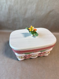Floral Longaberger Basket With Bouquet Of Flowers On Lid