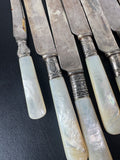 15-Piece Harrison Bros. & Howson Dinner Knives with Sterling Silver Collar and Mother of Pearl Handles