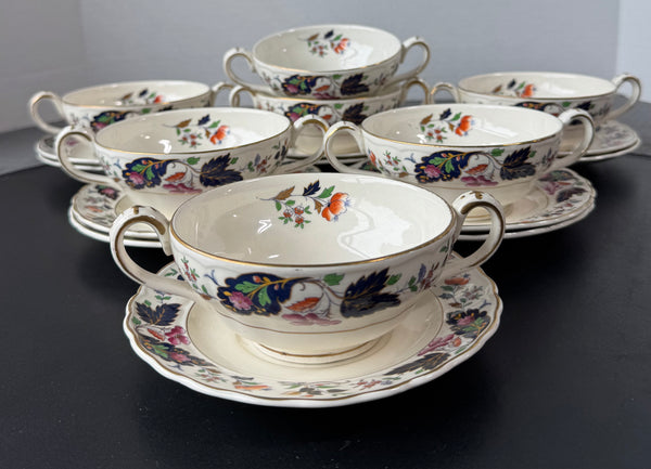 18-Piece Grindley Marlborough England Strathcona Cream Soup Bowls & Saucers Set