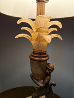 Art Deco Style Tropical Monkey Lamp With Palm Leaf Shade WORKS