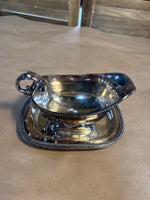 Silver Plate Gravy Boat With Saucer Plate // Engraved B